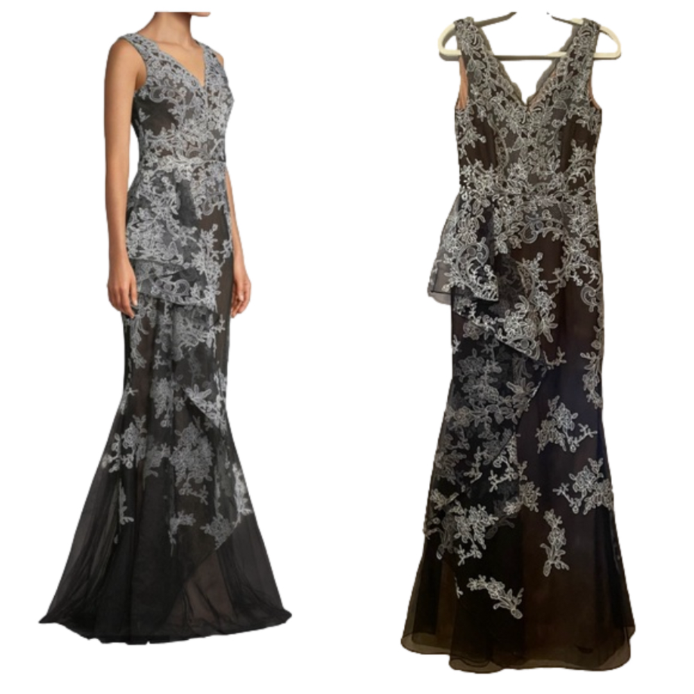 David Meister Women's Black Lace V-Neck Mermaid Gown